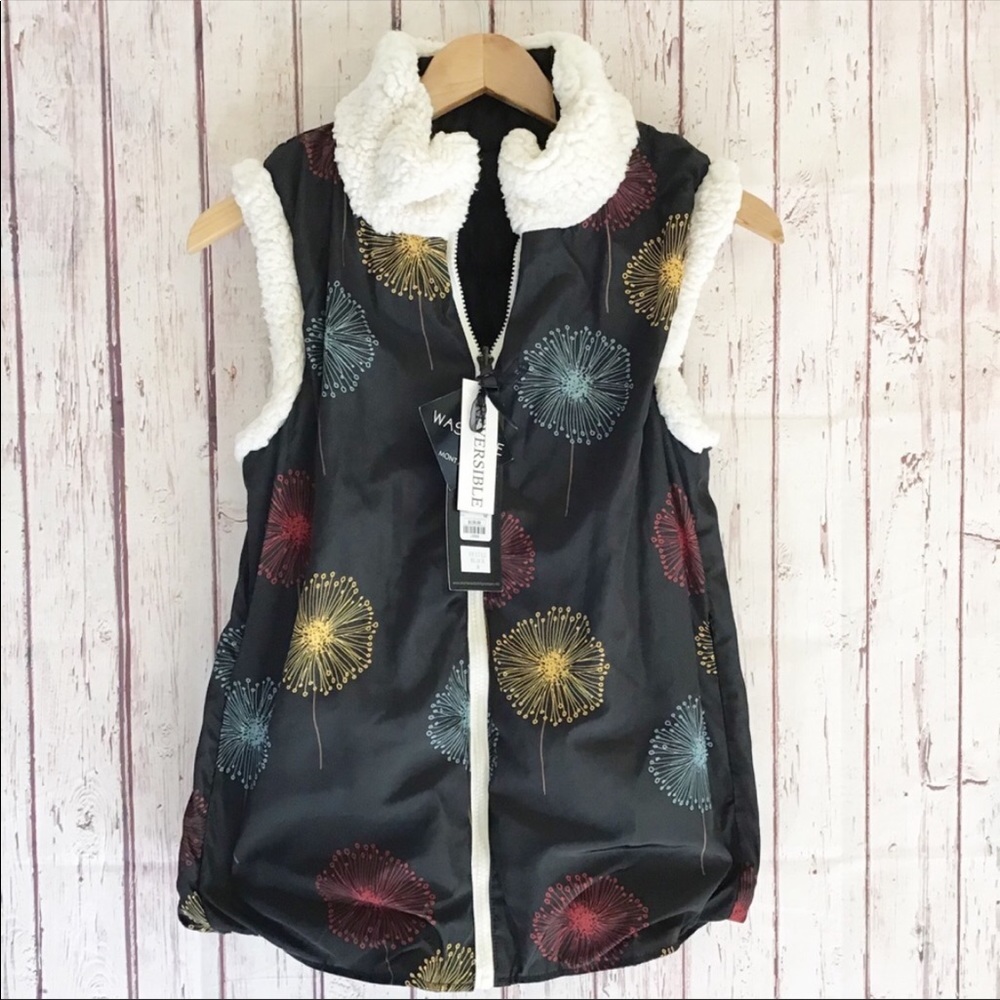 🎉HP🎉NWT Black Reversible Fleece Sherpa Trimmed Vest Sz M - Picture 6 of 12